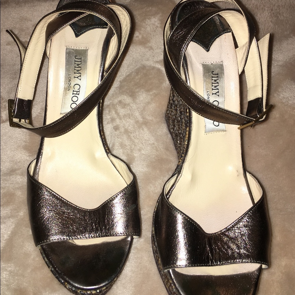 Jimmy Choo Gold Glitter Wedge